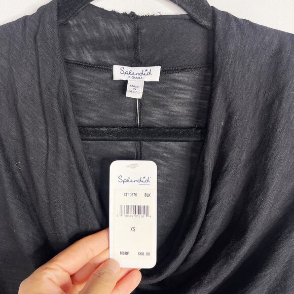 New Splendid XSmall Black Cowl Neck Sleeveless Slub Jersey Tank Top Modal Supima - Picture 7 of 11